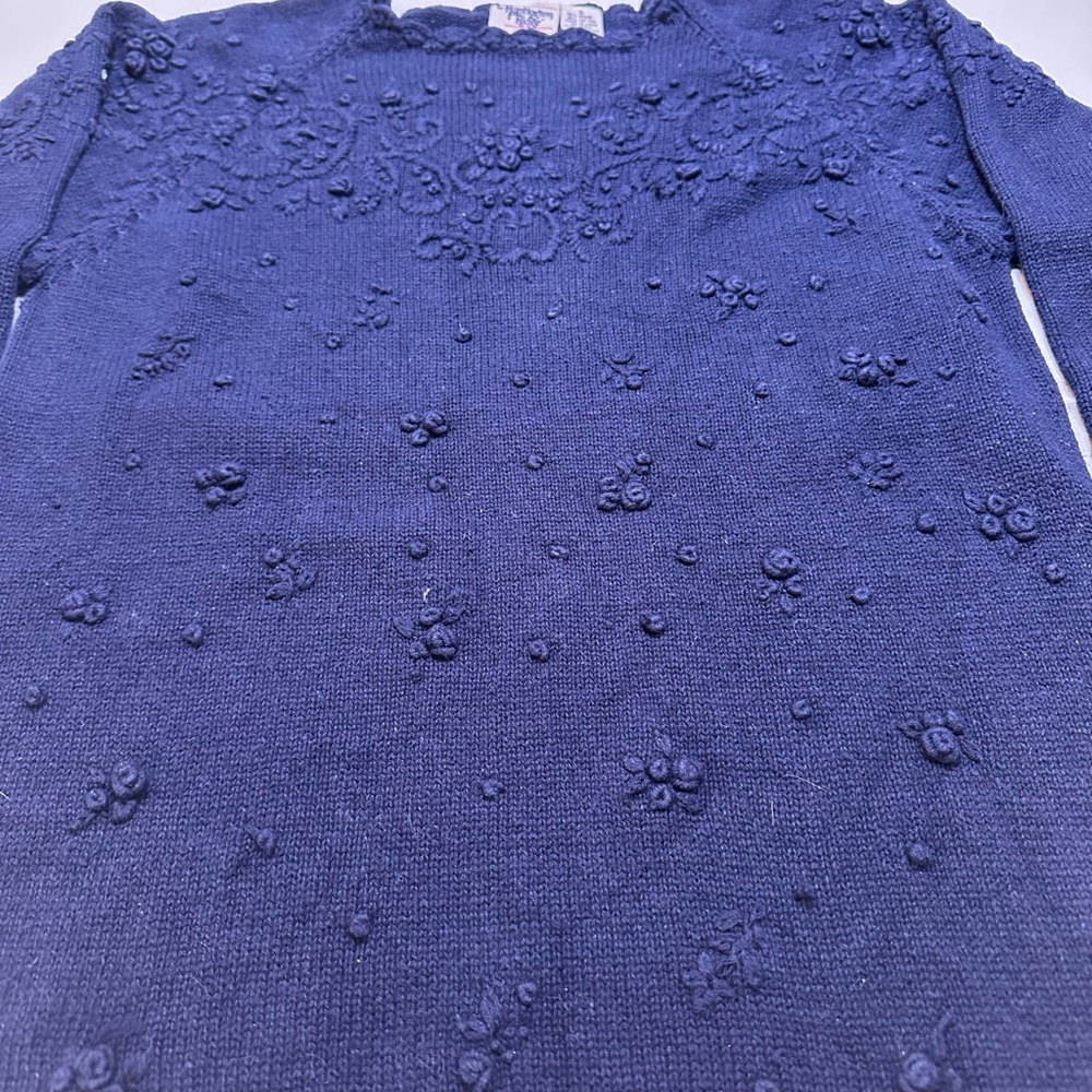 Huntington Ridge |VTG 90s| Navy Ramie Cotton Floral Knit Sweater S| Cottagecore - Picture 4 of 8